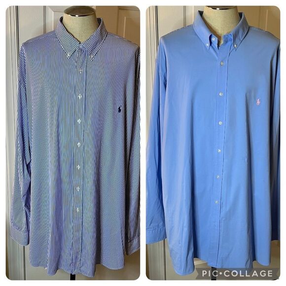 Lot of 2 Men's Ralph Lauren Blue & Stripe Performance Button Down Shirts Sz 4XLT - Picture 1 of 5